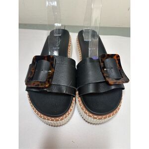 Joie Lyla Slide Plateform Black Leather Sandal Mule Size 8.5